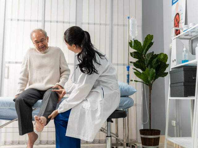 Orthopedic doctor examine the patient leg pain problem